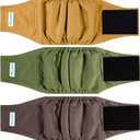 Paw Legend Washable Dogs Diapers Male Dog Belly Bands for Male Dogs Diapers Reusable Puppy & Doggie Diapers Male (3 Pack, Medium) (Brown, Dark Green, Gold)