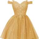 Sparkly Lace Applique Homecoming Dresses for Teens Short A-Line Puffy Glitter Tulle Formal Prom Dress (8, Gold)