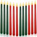 CHENGU 12 Pcs LED Taper Candles Flameless Battery Dripless Dinner Candles for Thanksgiving Day, Weddings, Church, Hanukkah, Christmas, Autumn, New Year Celebration(Red, Green, Taper)