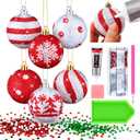Weysat 6 Pcs 3D Christmas Ball Diamond Painting Ornaments Christmas Diamond Art Set for Adults DIY 1.97" Red and White Xmas Tree Ornament Plastic Hanging Glitter Striped Dot Ball for Tree Party Decor