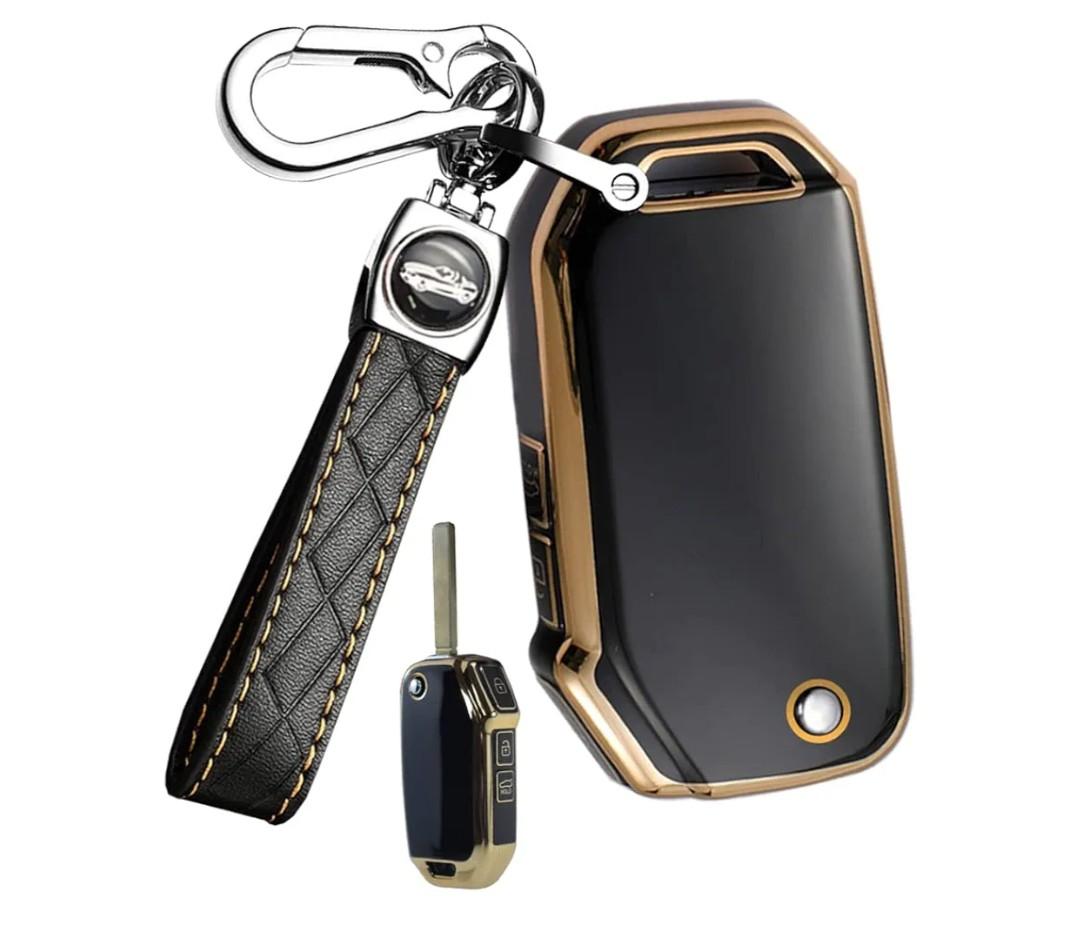 ontto 3-Button Key Fob Cover with Keychain Compatible with Kia Flip Folding Remote TPU Car Key Case for Forte Seltos Soul Sportage Sorento Cerato Telluride Black