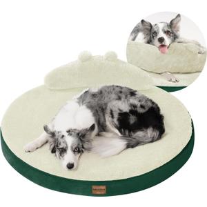 Large Dog Bed Orthopedic Dog Beds for Large Dogs with Washable Removable Cover Waterproof Pet Beds with Pillow-Beige and Dark Green (36*36*3inch)