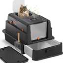 Stainless Steel Litter Box with Lid: XL Extra Large Cat Litter Box for Big Cats, Enclosed Kitty Litter Boxes with Drawer, High Sided Metal Cat Box with Scoop, Front & Top Entry, Odor Free, Non-Stick (25'' x 17'' x 16'')