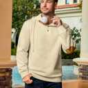 Vssjavun Mens Pullover Hoodie Casual Textured Long Sleeve Half Button Hooded Sweatshirt Beige (S)