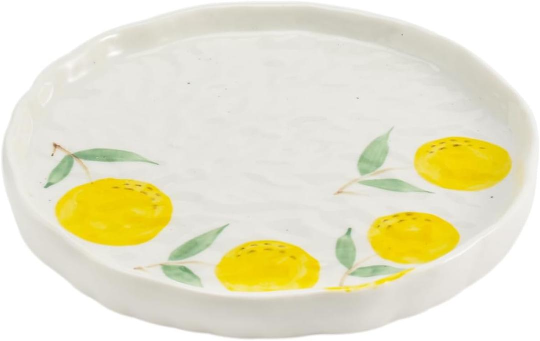 Koythin Ceramic Dinner Plate, Cute Fruits Creative Plates Design, Printed Flowers Dinnerware for Office and Home, Kitchen Plates for Dessert (Orange) (Persimmon)