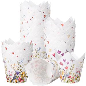Vesici 200 Counts Wildflower Tulip Cupcake Liners Wildflower Baby Shower Decorations Liners Tulip for Baking Cups for Spring Easter Bridal Shower Wedding Festival Party