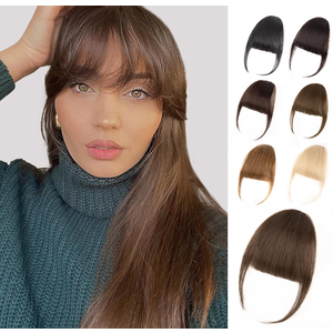 Bangs Hair Clip  Brown Clip in Bangs Real Human Hair, Fake Bangs Fringe with Temples Wispy Bangs Hair Extensions for Women Daily Wear