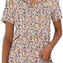 Ivicoer Womens V Neck Short Sleeve Polo Shirts Button Down Collared Tops Work Tunic Blouses Business Casual, Smal