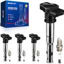 KAX 4-Pack Ignition Coils and Iridium Spark Plug Set for Audi A3 A4 A5 A6 Q5 R8 TT TTS RS4 RS5 allroad, Volkswagen Jetta Passat Tiguan Beetle CC Golf GTI Eos Beetle Golf R, UF575
