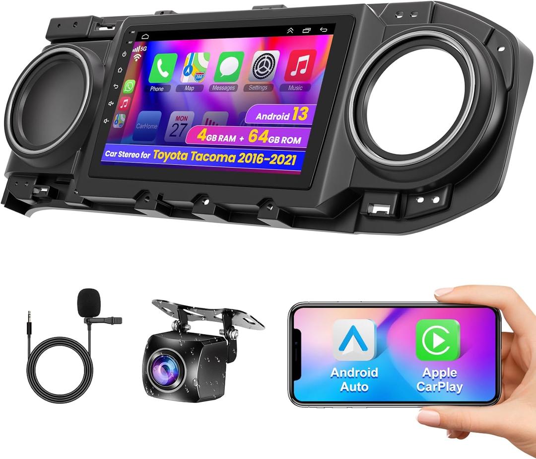 Car Radio Stereo for Toyota Tacoma 2016 2017 2018 2019 2020 2021, Android 13 Touch Screen Head Unit with Wireless Carplay Android Auto Bluetooth GPS Navigation, FM Radio, Backup Camera, SWC, USB