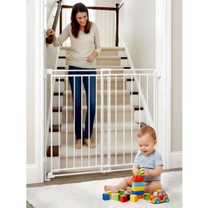 Baby Gate for Stairs Doorways & Kitchen, Extra Wide 32"-54" W x39 H Extra Tall, No Bottom Bar Dog Gate, One-Handed Auto-Close, Hardware Mount Safety Gate for Dogs & Toddlers, White