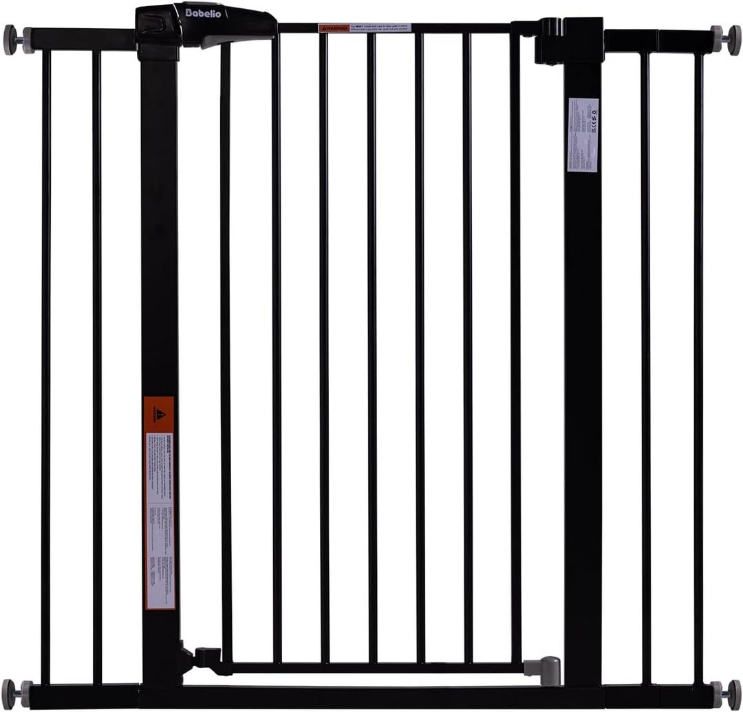 BABELIO 36" Tall Baby Gate, 26-40" Wide Auto Close Pet Gate, PressGuard C5 Pressure Mounted Metal Dog Gate, Easy-Install No Drilling, No Tools Needed, with Wall Protectors and Extension Kits, Black