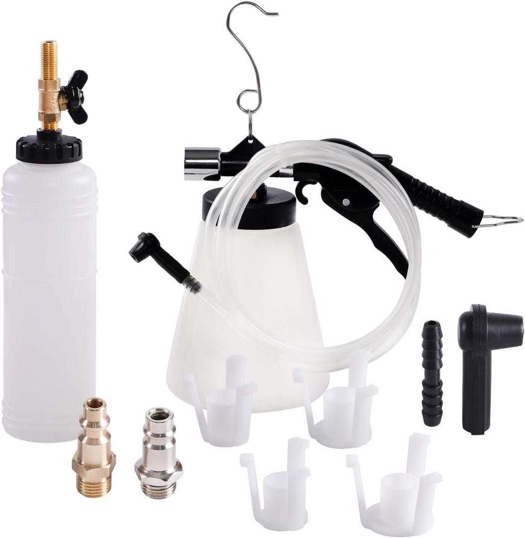 YSTOOL Brake and Clutch Fluid Pneumatic Vacuum Bleeder Tool Kit Brake Oil Change Set with Extractor and Refill Bottle Master Cylinder Adapters Air Quick Plugs for Auto Car Truck Motorcycle Use