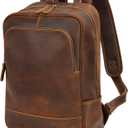 Leather Backpack for Men 15.6" Laptop Backpack 100% Madagascar top-Grain Leather Backpack Brown Medium Size