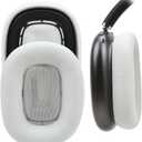 Lambskin Ear Pads for AirPods Max Headphones Sheepskin Leather Earpads Replacement with Memory Foam and Magnet Sweat Proof& Excellent Noise Isolation White (Silvery)