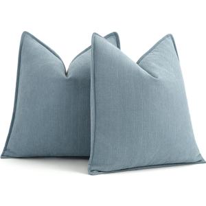 ZWJD Throw Pillow Covers 24x24 Set of 2 Chenille Pillow Covers with Elegant Design Soft and Luxurious Decorative Throw Pillows for Couch, Bed, and Home Decor,Light Blue