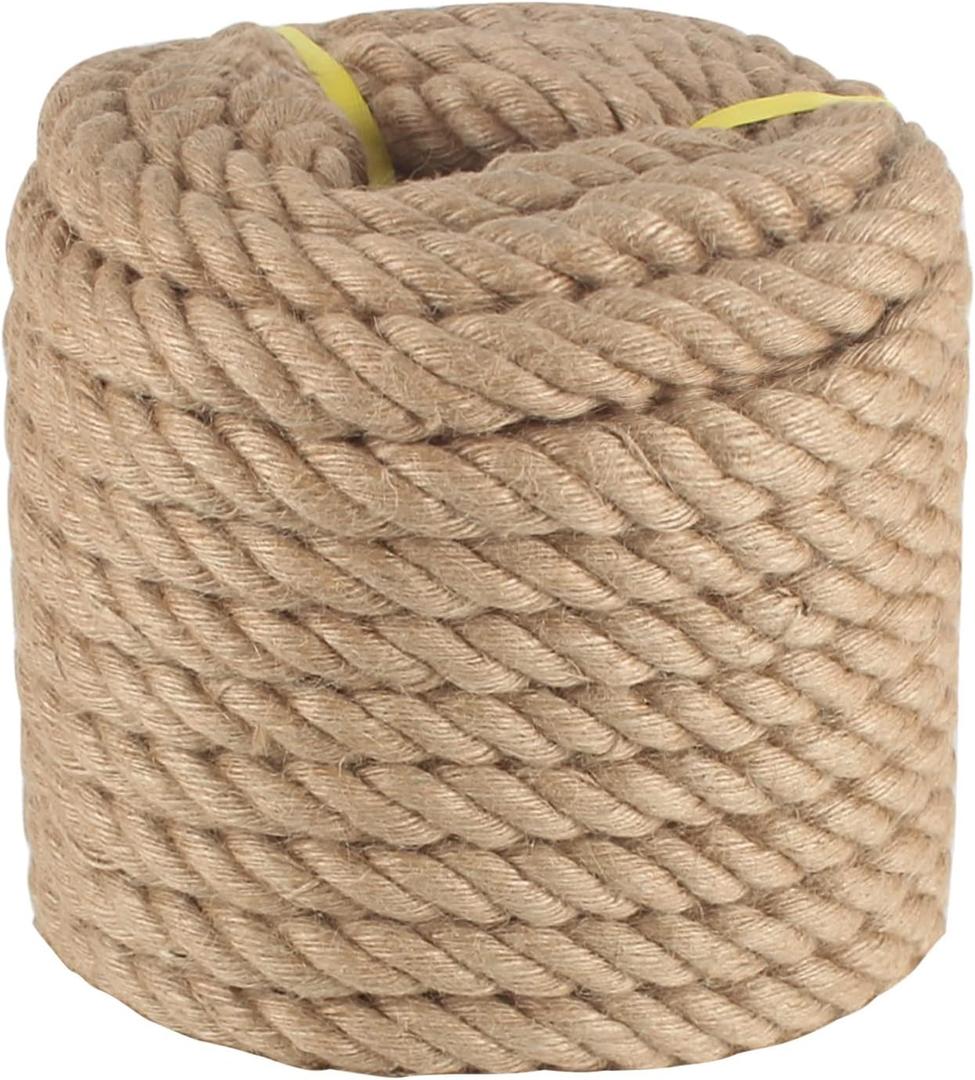 Jute Rope 1 in x 100 ft Thick Twisted Manila Ropes Natural Hemp Rope for Swing Bed, Railing, Crafts, Docks, Tug of War, Decorating, Nautical, Landscaping, Hammock
