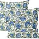 Boho Navy Blue Pillow Covers 18x18 Inch 2 Pcs Sage Green Vintage Floral Decor Throw Pillows Spring Flower Summer Outdoor Farmhouse Decoration Pillowcase Cushion Cover for Couch Sofa Bed
