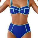 Eomenie Bikini Sets for Women Two Piece Swimsuits High Waisted Color Block Bathing Suits Tie Back Swimwear, S