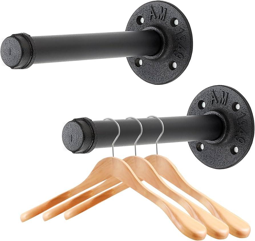 Home Expert 6 Inch Black Industrial Pipe Floating Clothing Rack Wall Mounted, Heavy Duty Garment Rack for Hanging Clothes, Multi-purpose Hanging Rod for Closet Storage, 3 Pack