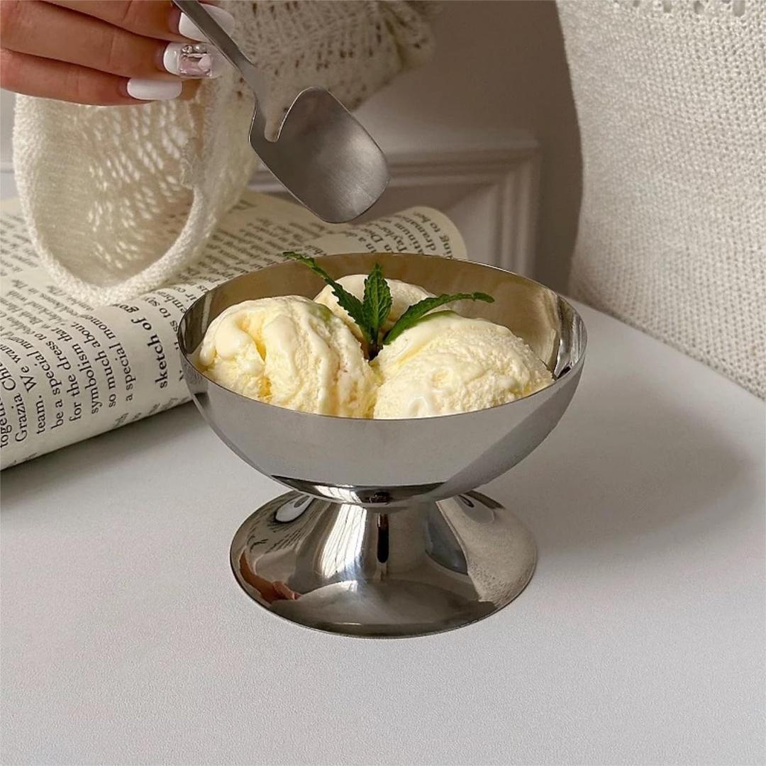 Hapivida Stainless Steel Ice Cream Cups Serving Dessert Dish Bowls for Dessert, Sundae, Fruit, Salad, Snack, Cocktail, Condiment (Short feet)
