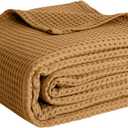 100% Cotton Blankets Queen Size for Bed - Waffle Weave Blankets for Summer, Lightweight and Breathable Soft Woven Blanket for Spring, White, 90x90 Inches (Beige, Queen (90" x 90"))