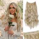 Halo Hair Extensions with Invisible Wire 20 Inch Beige Blonde Hair Extensions with Light Blonde Highlights and 4 Secure Clips Wavy Synthetic Hair extensions for Women Daily Part Use