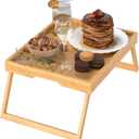 Bamboo Bed Tray Table with Foldable Legs, Breakfast in Bed Tray for Eating, Kitchen Serving Trays, Folding Table for Sofa, Beds, Eating, Working, Used As Laptop Desk Snack Trays, Brown (Medium)