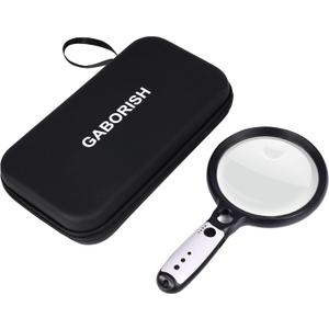 Large Magnifying Glass with 37 LED Light and Case, 10X 20X 45X Handheld Illuminated Lighted Magnifier with 3 Light Modes Rechargeable Magnifying Glass for Seniors Reading, Inspection (Black & White)