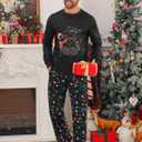 ALISISTER Matching Christmas Pajamas for Couples Men and Women Xmas Pjs Sets Long Sleeve Sleepwear (Medium, 02 Cat Lights)