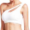 RUNNING GIRL Womens One Shoulder Sports Bras Workout Left Strap Yoga Bras Cute Medium Support Crop Top, (White, M)