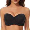 sheroine Strapless Push up Plus Size Lightly Lined Bra Underwire Multiway Full Coverage Padded Large Breasts Bras (42D, Black)