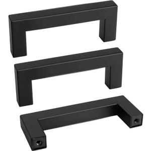 Goldenwarm 2Pack Black Square Bar Cabinet Pull Drawer Handle Stainless Steel Modern Hardware for Kitchen Bathroom Cabinets Cupboard,Center to Center 3in (76mm) Modern Matte Black Drawer Pulls
