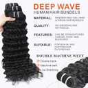 12A Deep Wave Bundles with Closure (24" 26" 28"+20") Deep Curly 3 Bundles and 5x5 HD Lace Closure Wet and Wavy Natural Black 100% Brazilian Human Hair Extensions Burmese Curly Quick Weave Bundle