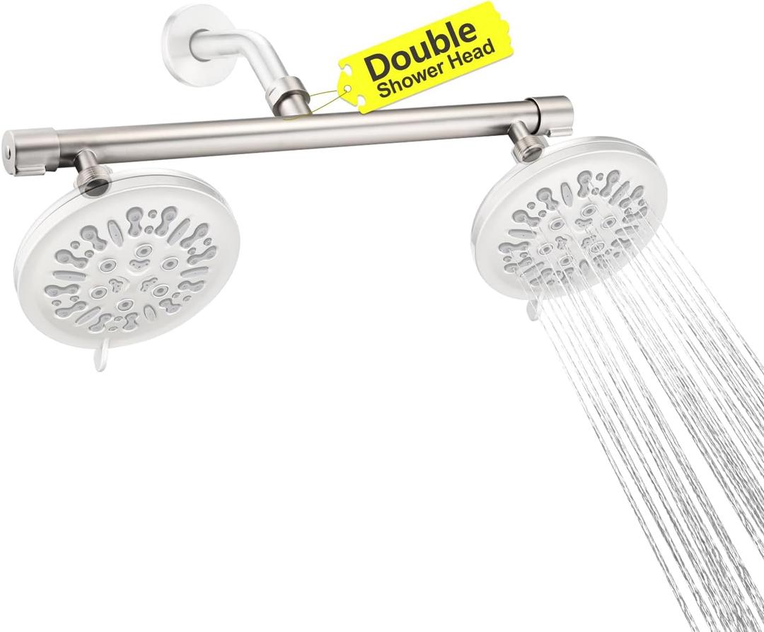 Dual Shower Head Adapter with Build-in Shut Off Valve - Combo for Rain & Handheld Shower Heads - G1/2 Connection - Brushed Nickel