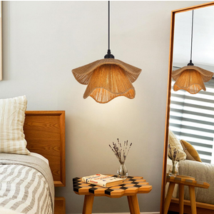 Woven Pendant Lights, 15.in Rustic Rattan Hanging Lamp Adjustable Handwoven Basket Shade, Boho Pendant Light Fixtures for Kitchen Island, Dining Room, Bedroom, Farmhouse Bar, Foyer Hallway, Brown