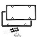 2 Pack Stainless Steel License Plate Frames, Car License Plate Covers with Bolts Washer Caps, Fit Standard US License Plate Black