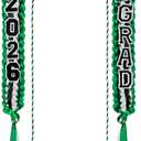 Yigney Graduation Lei Set Class of 2026 Grad Ribbon Leis with Honor Cord Double Braided Graduate Leis for Men Women Green Black White