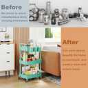 UDEAR 3-Tier Rolling Utility Cart,Multifunctional Storage Shelves with Handle and Lockable Wheels for Room,Office,Kitchen,Bathroom,with 3 Hanging Cups,Green