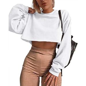 Artfish Women's Crewneck Long Sleeve Crop Tops Workout Casual Pullover Loose Sweatshirts Size M