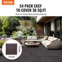 VEVOR 54 sq. ft Plastic Interlocking Deck Tiles, 54 Pack,12"x12" Waterproof Non-Slip Outdoor Flooring All Weather Use, Patio Floor Decking Tiles for Porch Poolside Balcony Backyard, Dark Brown