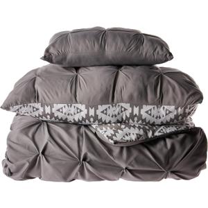 Chic Home 3 Piece Zissel Pleated Pintuck and Printed Reversible with Elephant Embroidered Pillow Twin Duvet Cover Set Grey