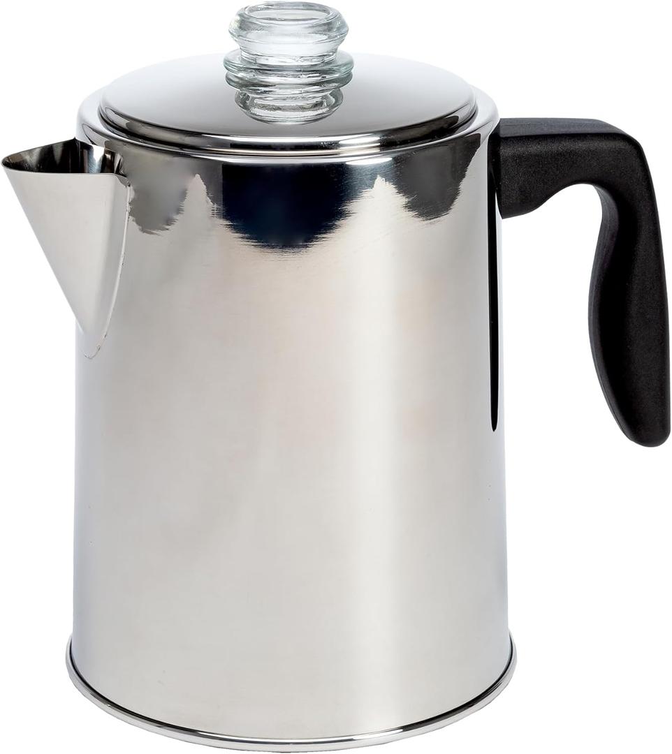 Primula Stovetop Coffee Percolator, Premium Stainless Steel Coffee Maker with Reusable Filter Basket, NonDrip Spout, Glass Knob Brew Indicator and Heat Resistant Handle, Dishwasher Safe, 8 Cup