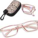 OPTOFENDY Folding Reading Glasses for Women Men, Small Spring Hinge Readers, Portable Blue Light Glasses with Zipper Case (Lbrown)