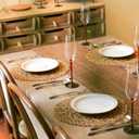 AHHFSMEI Paper Braided Round Placemats Set of 8 Natural Non-Slip Heat Resistant Table Mats for Dining Tables Woven Indoor & Outdoor Place mats(Brown,8)