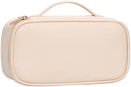 OCHEAL Small Makeup Bag, Portable Cute Makeup Pouch Travel Bag for Women and Girls with Makeup Brush Compartment Organizer cosmetics Bags-Beige