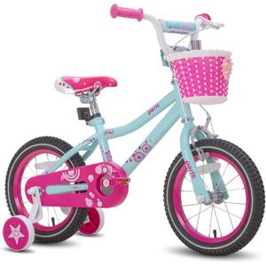 JOYSTAR Paris Girls Bike for Ages 3-5 Years Old, 14 Inch Kids Bike with Training Wheels, Basket and Handbrake, Multiple Colors (Blue)