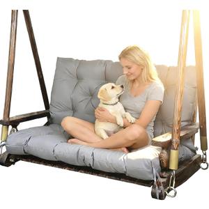 Porch Replacement Swing Cushions for Outdoor: 2-3 Seater Garden Waterproof Patio Bench Cushion with Ties - 4" Thick Swing Chair Cushion for Backyard Furniture Loveseat