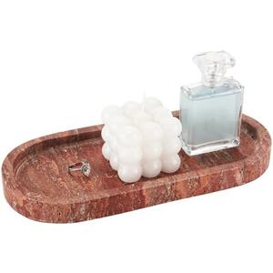 WORHE Italy Natural Travertine Stone Tray for Jewelry, Candles, Perfume, Trinket, Marble Oval Vanity Trays for Bathroom, Dresser, Kitchen, Countertop Storage Organizer for Home Decor Red (WH029)