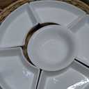 AVLA Ceramic Divided Serving Dishes, Porcelain Relish Tray, Party Appetizer Platter, 6 Removable Snack Bowls with Cattail Basket for Chips and Dips, Candy, Nut, Condiment, Veggie, Portable Handle